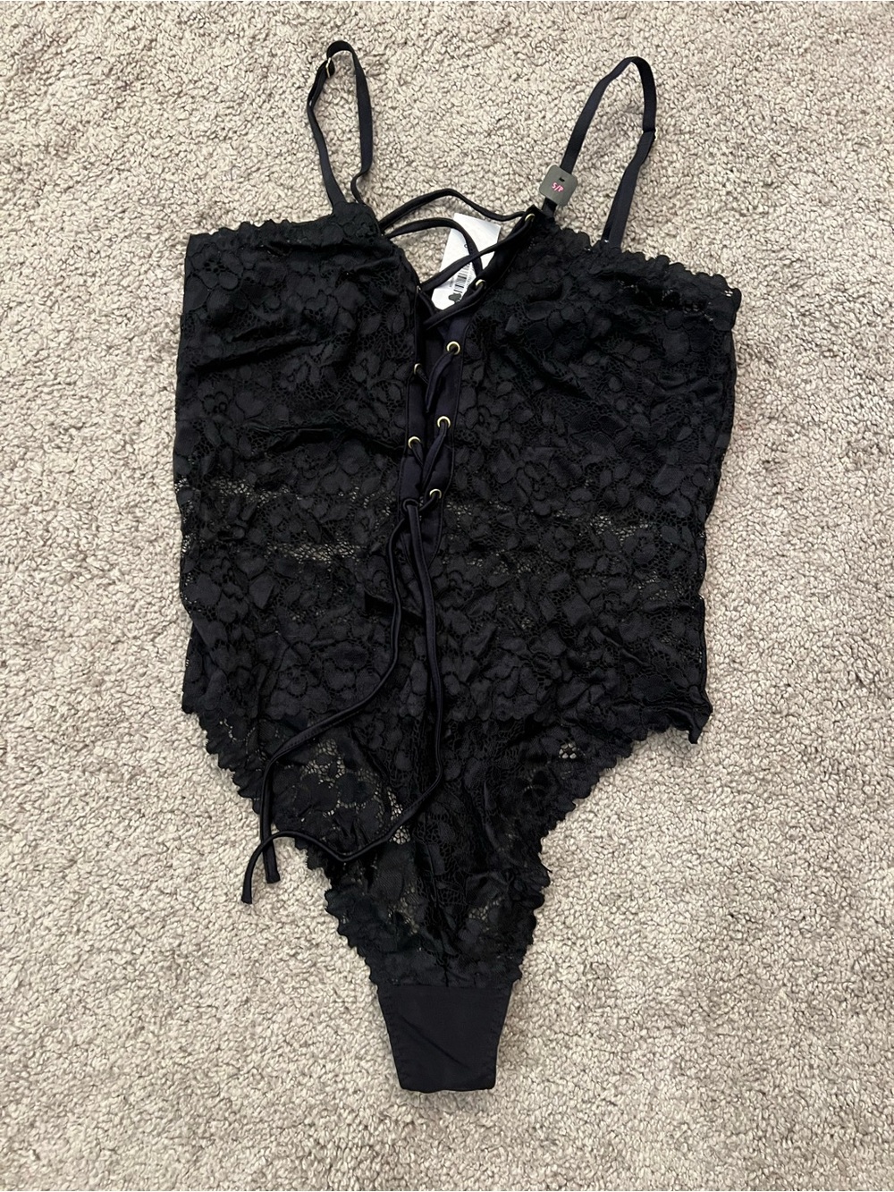 La Senza Black Lace Bodysuit with Pink Logo Trim NWT